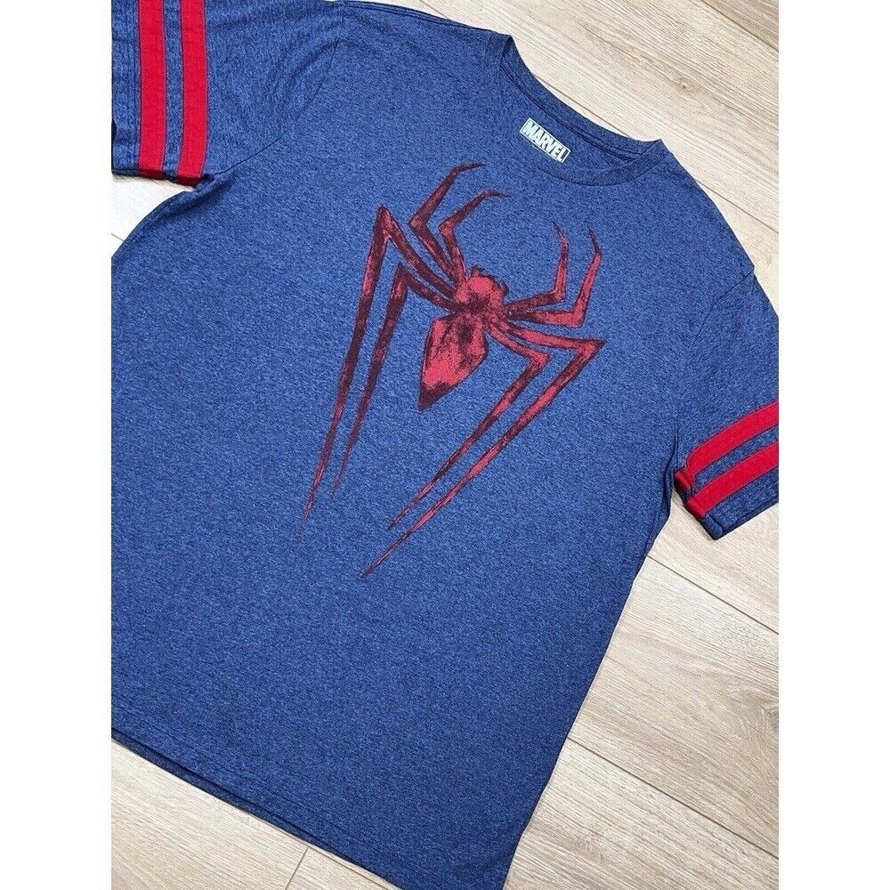 Marvel Spider-Man T-Shirt Graphic Print Red Stripe Sleeve 2XL